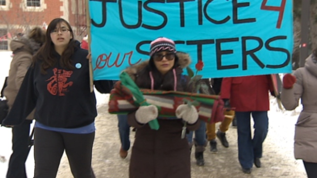 "Searching for a way to feel safe daily is something that has been elusive for many indigenous women," say Christa Big Canoe and Melina Laboucan-Massimo. PHOTO: A march for missing and murdered indigenous women in Edmonton. 