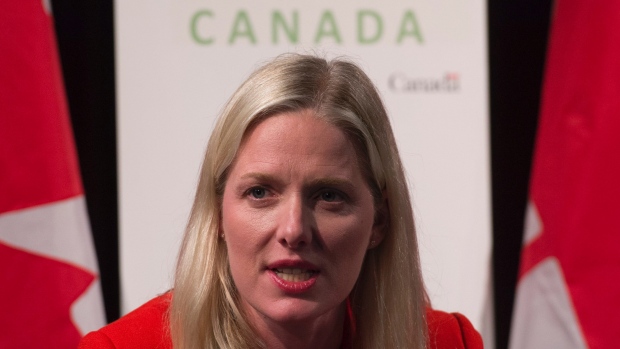 Canadian Minister of Environment and Climate Change Catherine McKenna speaks during a news conference, in Paris, France, on Sunday, Nov. 29, 2015.