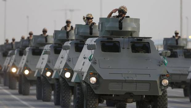 Saudi forces in a graduation ceremony in Riyadh on Tuesday. Amnesty International is pressing the Conservative government for information on an arms deal with Saudi Arabia. (FAISAL AL NASSER/REUTERS)