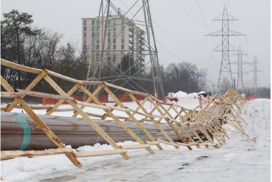 Construction of the Line 9 gas pipeline along Finch hydro corridor in North York. The National Energy Board is looking into Enbridge's request for non-disclosure agreements from some Quebec municipalities that lie on the pipeline's route