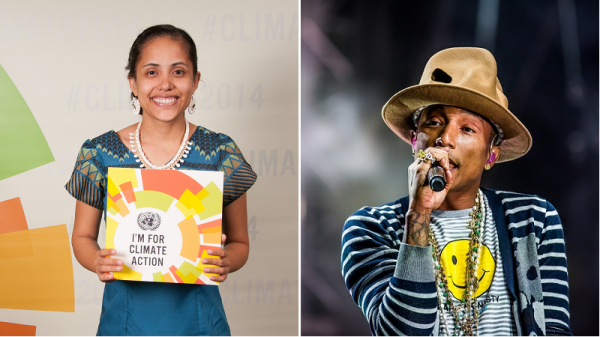 Kathy and Pharrell: climate soulmates? (Simon Ruf / UN Social Media Team; Flickr/Thomas Hawk)