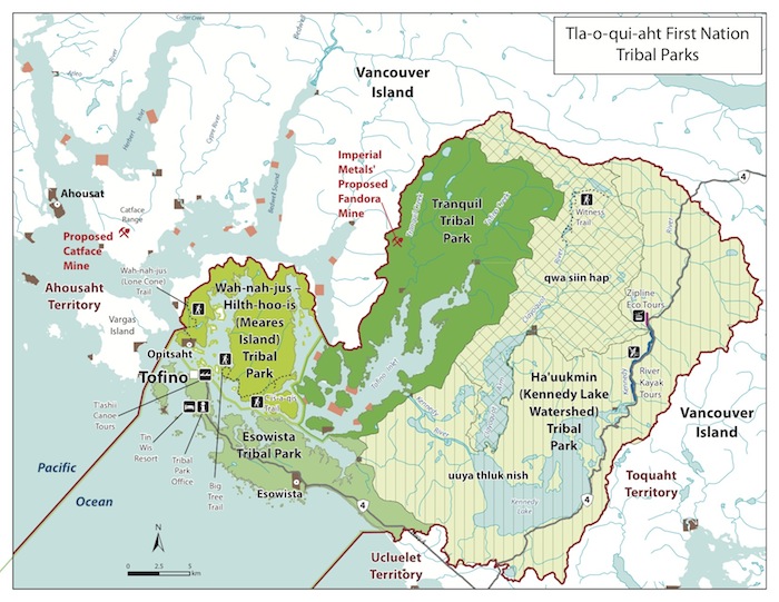 Map of Tla-o-qui-aht Tribal Parks in Clayoquot Sound.